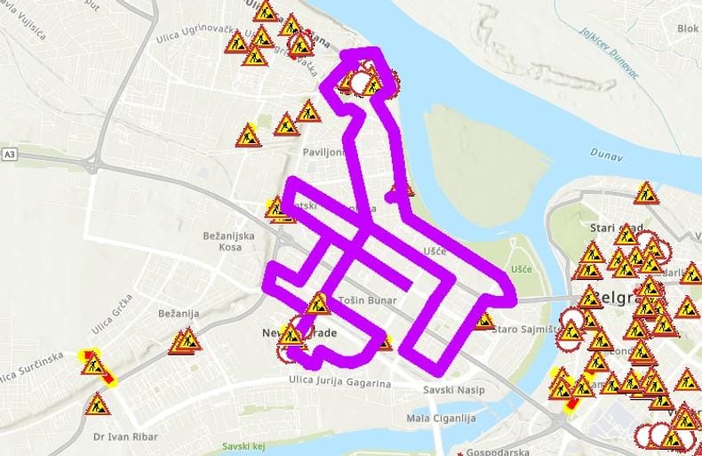 Карта завтрашних перекрытий в Новом Белграде.